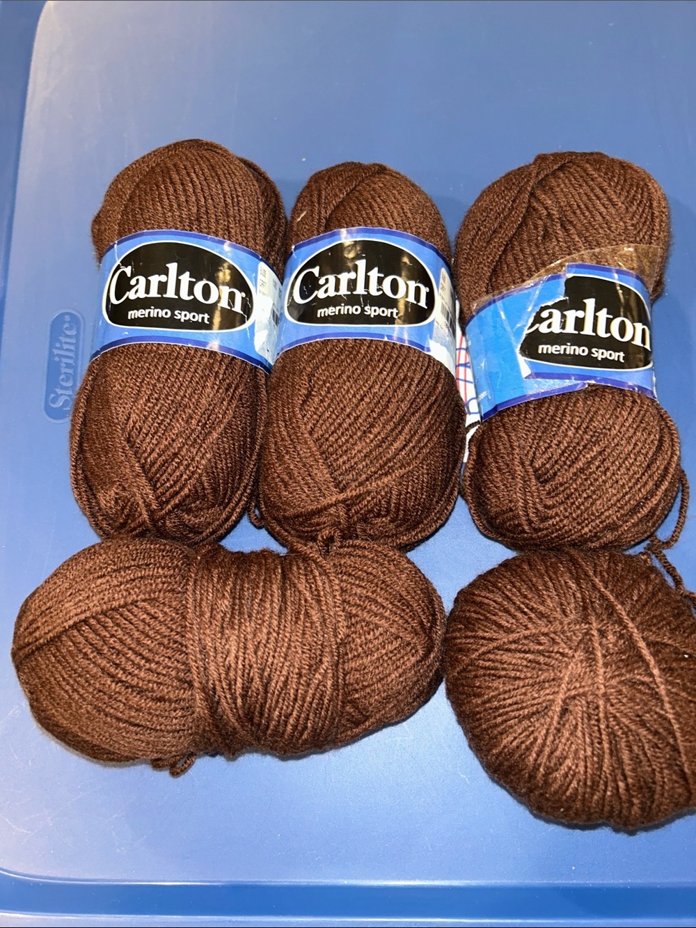 Carlton Merino Sport Yarn - Rich Chocolate Brown. 5 Skeins.